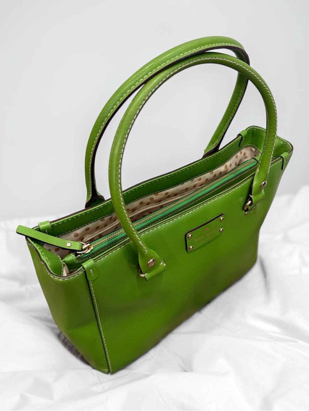 Kate Spade Wellesley Quinn Vine Green Leather Satchel Tote Bag WKRU1428 Emerald - Picture 3 of 16